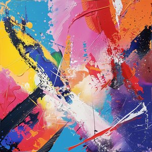 Levendige en kleurrijke abstracte olieverfschilderij op canvas voor moderne muurprints