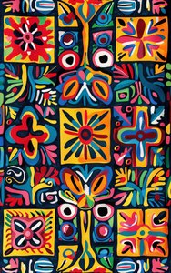 Kleurrijke naïeve kunstschilderij voor slaapkamer en woonkamer muurdecoratie door F. Abderrahim