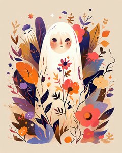 Boho muurkunstprints: Schattige vintage bloemen spook met bloemen voor interieurdecoratie
