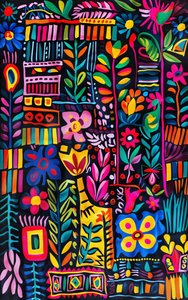 Print op aanvraag: levendig kleur naïeve kunstschilderij voor slaapkamer muurdecoratie