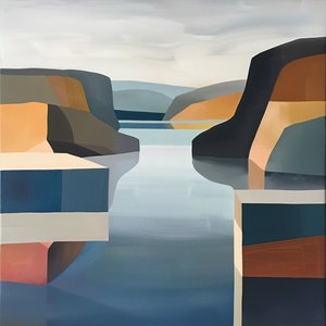 Muurkunstprints: Minimalistisch uitzicht op het meer landschap voor stijlvolle muurdecoratie