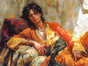 Cyberpunk figuratieve muurkunstprints: Portret van een liggende figuur