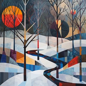 Bomen en winterlandschap, abstracte geometrische vorm voor muurkunstprints door F. Abderrahim