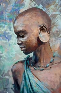 Afrikaanse stammeisje met traditioneel kostuum | Abstract figuratieve kunstdrukken