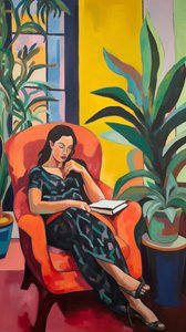 Matisse stijl schilderij vrouw in stoel door F. Abderrahim