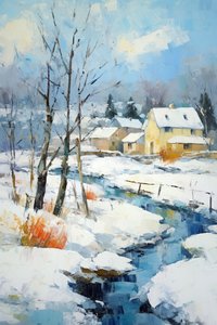 Dorp in besneeuwd landschap