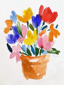 Kleurrijke aquarel bloemen in een vaas door F. Abderrahim
