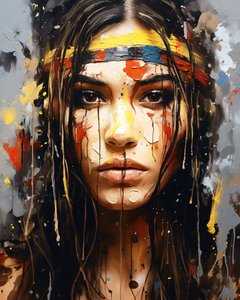 Abstract portret: Een jonge inheemse Amerikaanse vrouw door F. Abderrahim
