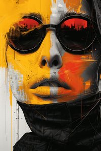 Minimalistisch abstract sci-fi surrealisme vrouwengezicht met bril door F. Abderrahim