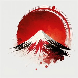 Schilderij van Mount Fuji: Rode ronde penseelstreek