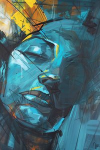 abstract vrouwengezicht, wanddecoratie voor woonkamer door F. Abderrahim