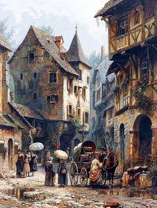 Straatstraat en middeleeuwse huizen, wanddecoratie  canvas prints door F. Abderrahim