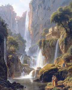 Prachtig landschap met een waterval, Canvas voor wanddecoratie Zeegezichten