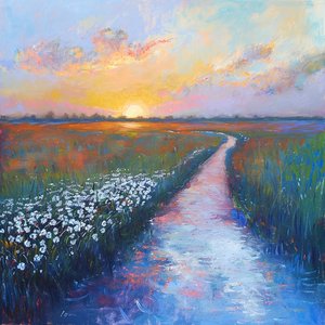 abstract olieverfschilderij pastels landschap Wanddecoratie voor elke kamer door F. Abderrahim