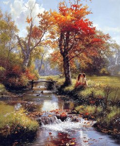Een romantisch schilderij midden in de schilderachtige natuur, online canvas prints