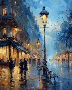 Nacht na de regen, Parijse straat in het impressionisme, klassiek wanddecor