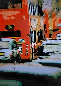 Oranje stadsbus door Mavet