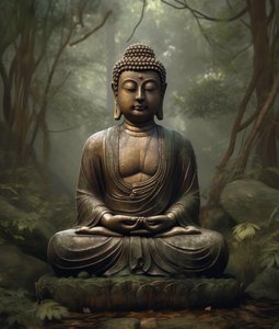 Een spirituele boeddhistische decoratie, vredige meditatie, muurkunst op aanvraag door F. Abderrahim