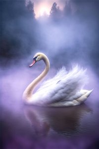 Witte zwaan met gespreide vleugels op een rustig wateroppervlak, muur woondecoratie door F. Abderrahim