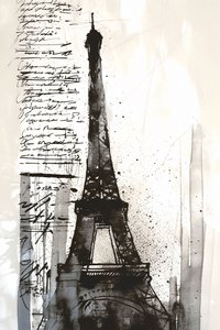 Zwarte verfspat Eiffeltoren-impressionistisch schilderij, ingelijste canvasprint op aanvraag door F. Abderrahim