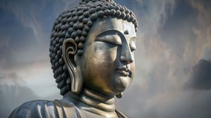 Boeddha Portret Zittend in Vredige Meditatie, ingelijste canvas print op aanvraag door F. Abderrahim