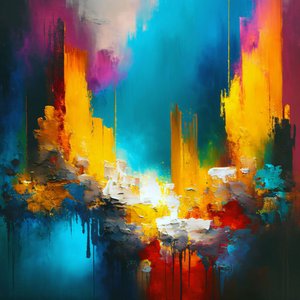Kleurrijk abstract schilderij op canvas, ingelijste muurkunst print op aanvraag