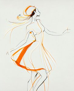 Minimalistische dansende vrouw in Ewa Hauton-stijl, canvasprint op aanvraag door F. Abderrahim