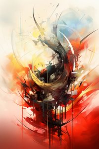 Abstract schilderij van een kleurrijk ontwerp, oranje  blauwe kleuren, muur woondecoratie