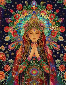 A Beautiful Woman, Stijl van Alex Grey, Vreugde  kleuren, Spirituele  Mandala patronen, canvas art prints