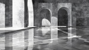 Bogen en poorten in een marmeren paleis, architectuur, zwart-wit, wanddecoratie prints door F. Abderrahim