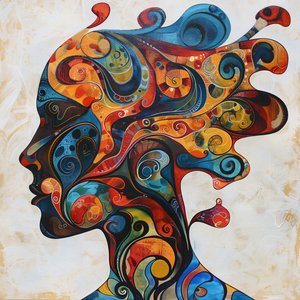 silhouet van een vrouw, gekleurd haar  Swirls, prints op groot doek door F. Abderrahim