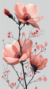 Roze en grijze lijnschets, bloemen Minimal wall Home Decor | print on demand