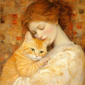 Jonge vrouw knuffelt haar kitten in Bloch Bauer-stijl, Custom Canvas Prints
