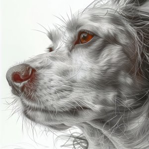zoom uit Hond portret zwart-wit minimalistische tekening, wall Home Decor prints door F. Abderrahim