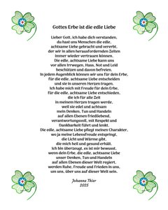 Gods erfenis is de nobele liefde voor alle mensen van deze wereld door Johanna Thier