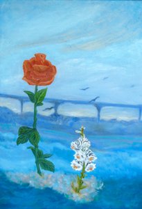 Blauw landschap door Elzbieta Goszczycka