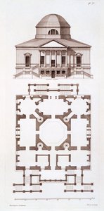 Plan en Elevatie van Chiswick House, prent gemaakt door Herisset, ca. 1720s door 3rd Earl of Burlington