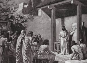 Cadmus geeft de Grieken een alfabet (litho)