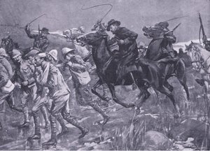De behandeling van Britse krijgsgevangenen door De Wet tijdens de mars, illustratie uit Na Pretoria: De Guerrillaoorlog, 1902