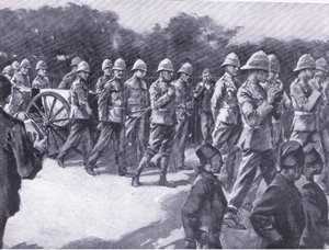 Begrafenis met militaire eer van een Boerengevangene in Simonstown, uit After Pretoria: The Guerilla War gepubliceerd door Harmsworth Bros Limited, 1901 door A. C. Ball
