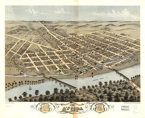 Gezicht in vogelvlucht op de stad Attica, Fountain County, Indiana 1869. LOC 73693378