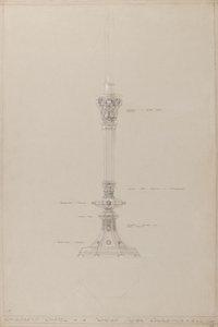 Kinderkapel: voorgestelde zilveren kandelaar, werkelijke grootte door A. Edward Jones and Co.
