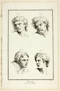 Tekening: Uitdrukkingen van Emotie (Haat of Jaloezie, Woede, Verlangen, Fysieke Pijn), uit Encyclopédie