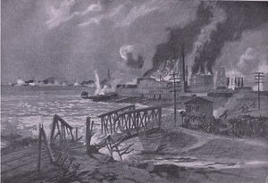 Vernietiging van een scheepswerf in Bari (Italië) door Oostenrijks-Hongaarse torpedobootjagers, uit De Geïllustreerde Geschiedenis van de Wereldoorlog 1914-1915 uitgegeven door Union Berlagsefellfchaft door A. Kircher