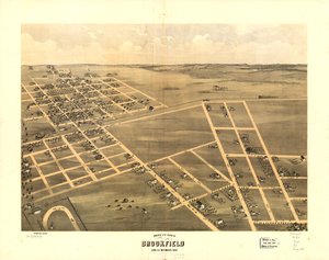 Vogelvlucht van Brookfield, Linn Co, Missouri 1869. LOC 73693470