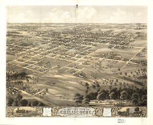 Gezicht in vogelvlucht op de stad Chillicothe, Livingston Co, Missouri 1869. LOC 73693472 door A. Ruger