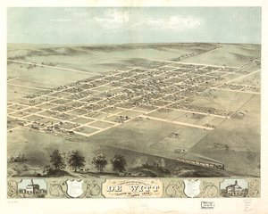 Vogelvluchtperspectief van de stad De Witt, Clinton Co, Iowa 1868. LOC 73693396 door A. Ruger