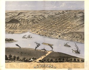 Gezicht in vogelvlucht op de stad Hannibal, Marion Co, Missouri 1869. LOC 73693475