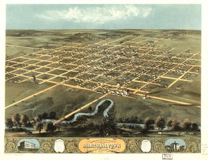 Vogelvlucht van de stad Marshalltown, Marshall Co, Iowa 1868. LOC 73693402 door A. Ruger