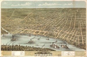Gezicht in vogelvlucht op de stad Memphis, Tennessee 1870. LOC 73694530